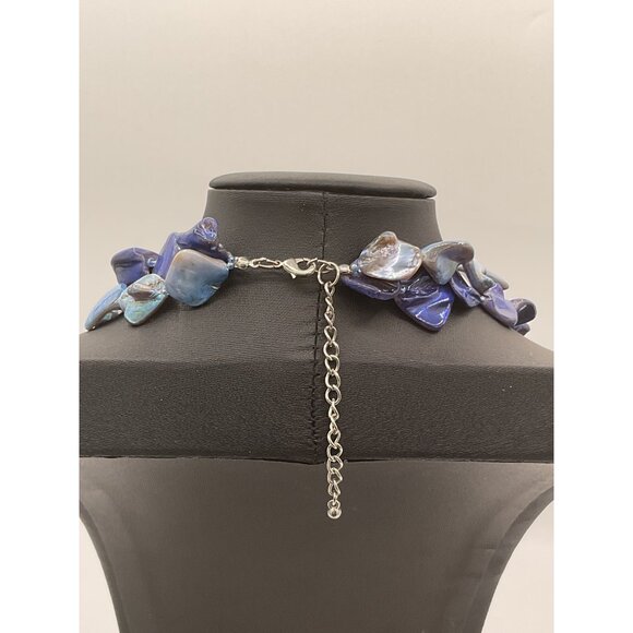 Blue & Silver Iridescent Seed Pearl Necklace Adjustable Length With Lobster Clas - Picture 3 of 4